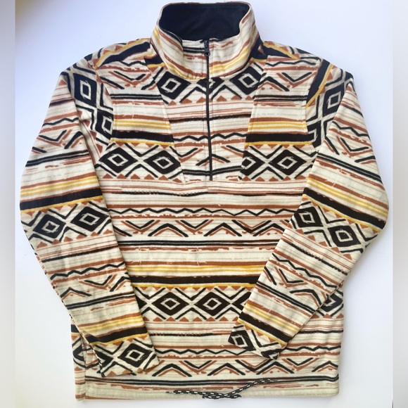 NO BOUNDARIES Men's Aztec Print Fleece 1/4 Zip Pullover Boho
